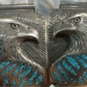 Vintage Sterling Silver Turquoise  Eagle Head Watch End Links .925